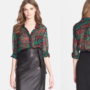 DVF brown and green leopard print top